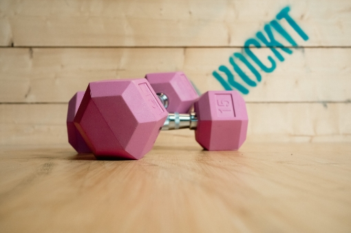 Imagen de Juego de 2 mancuernas hexagonales rosas de 6 kg